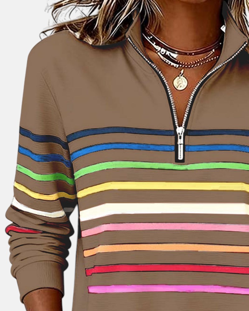 Nova | Rainbow Striped Zip Sweatshirt