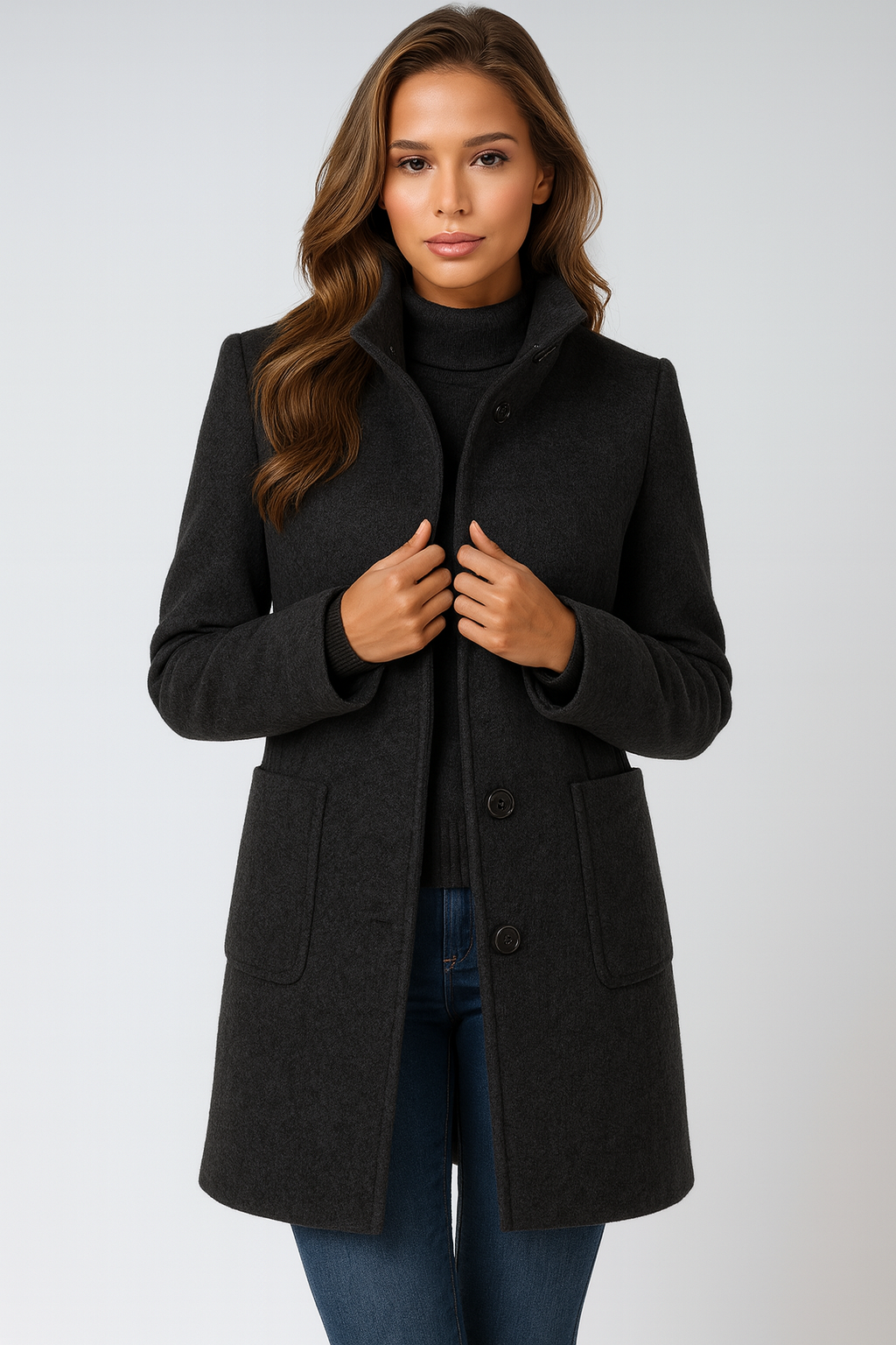 Silva™ | High Collar Jacket in Wool Blend