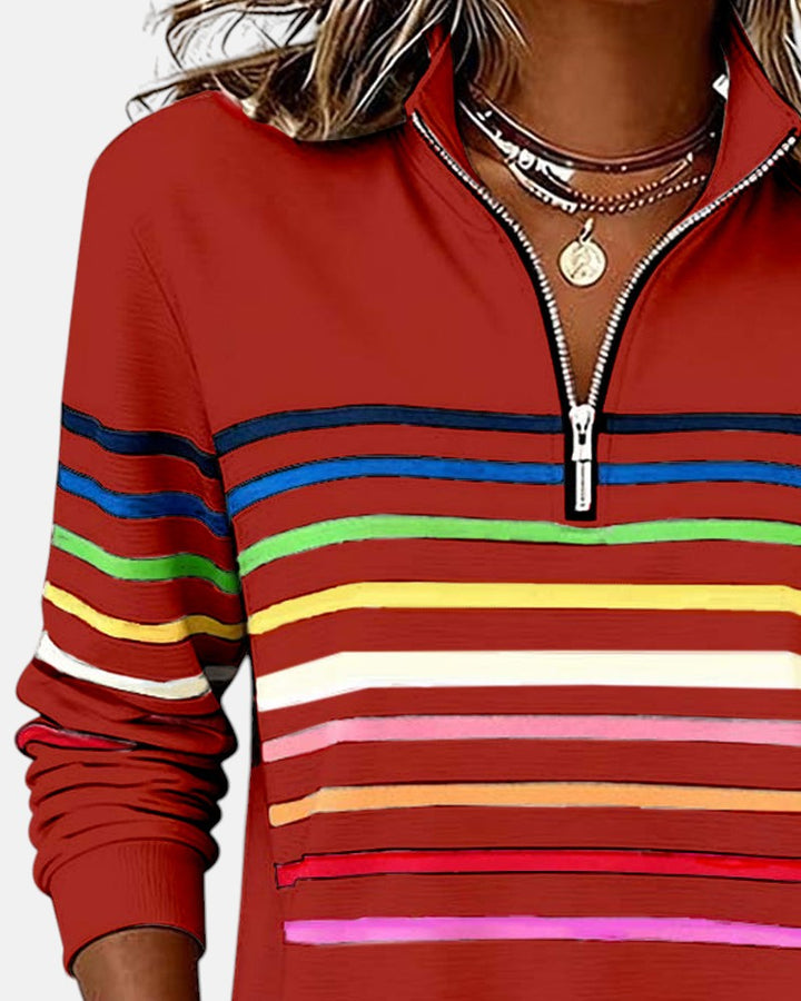 Nova | Rainbow Striped Zip Sweatshirt