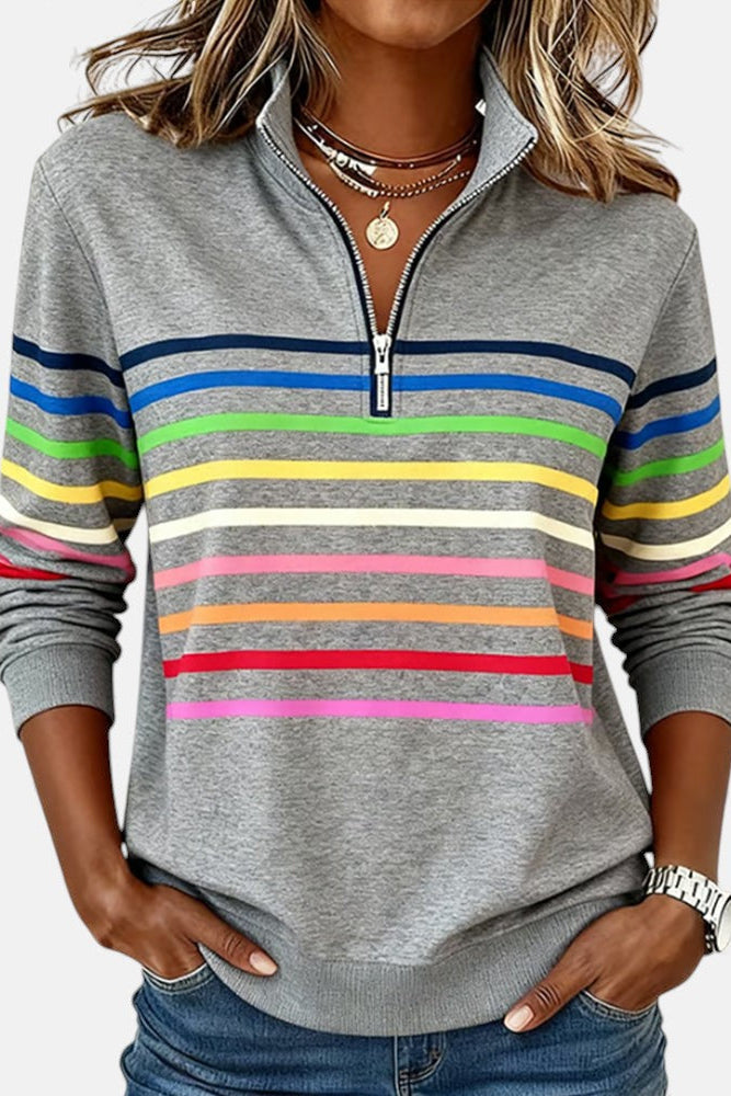 Nova | Rainbow Striped Zip Sweatshirt