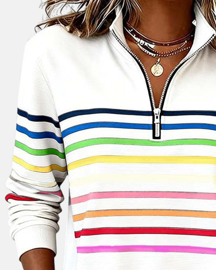 Nova | Rainbow Striped Zip Sweatshirt