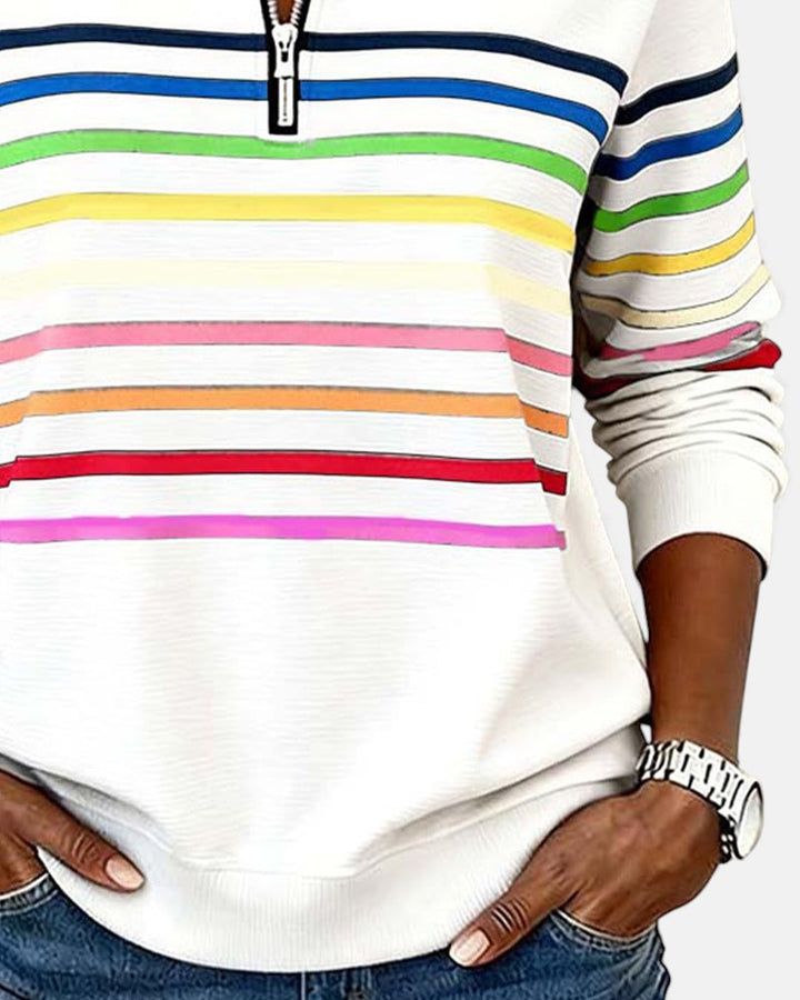 Nova | Rainbow Striped Zip Sweatshirt