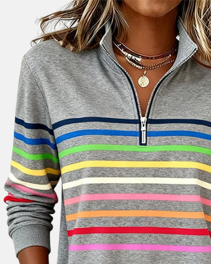 Nova | Rainbow Striped Zip Sweatshirt