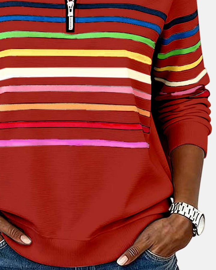 Nova | Rainbow Striped Zip Sweatshirt