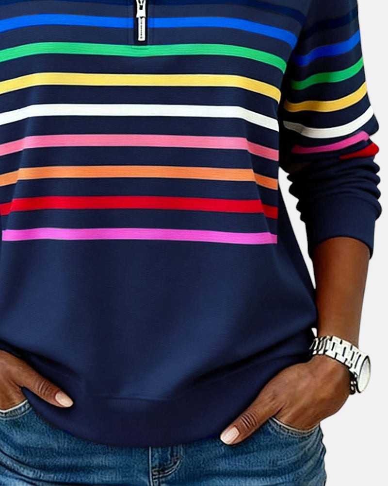 Nova | Rainbow Striped Zip Sweatshirt