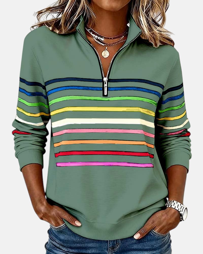 Nova | Rainbow Striped Zip Sweatshirt