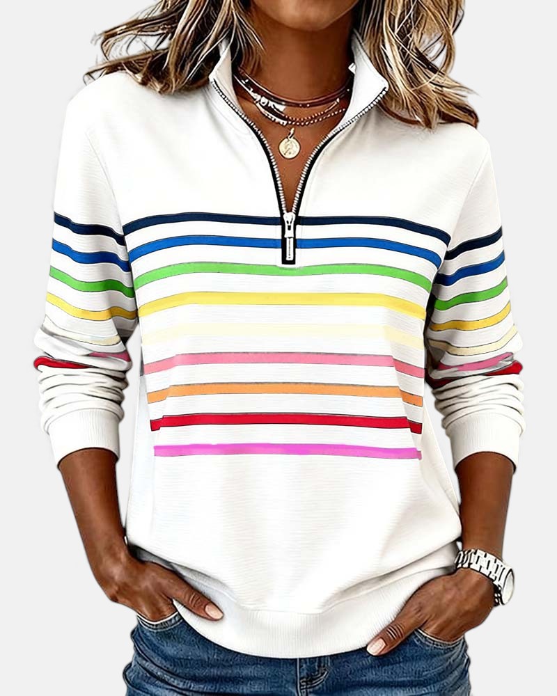 Nova | Rainbow Striped Zip Sweatshirt