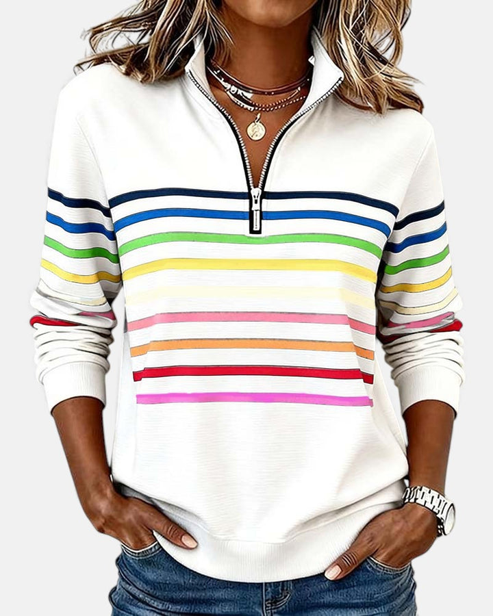 Nova | Rainbow Striped Zip Sweatshirt