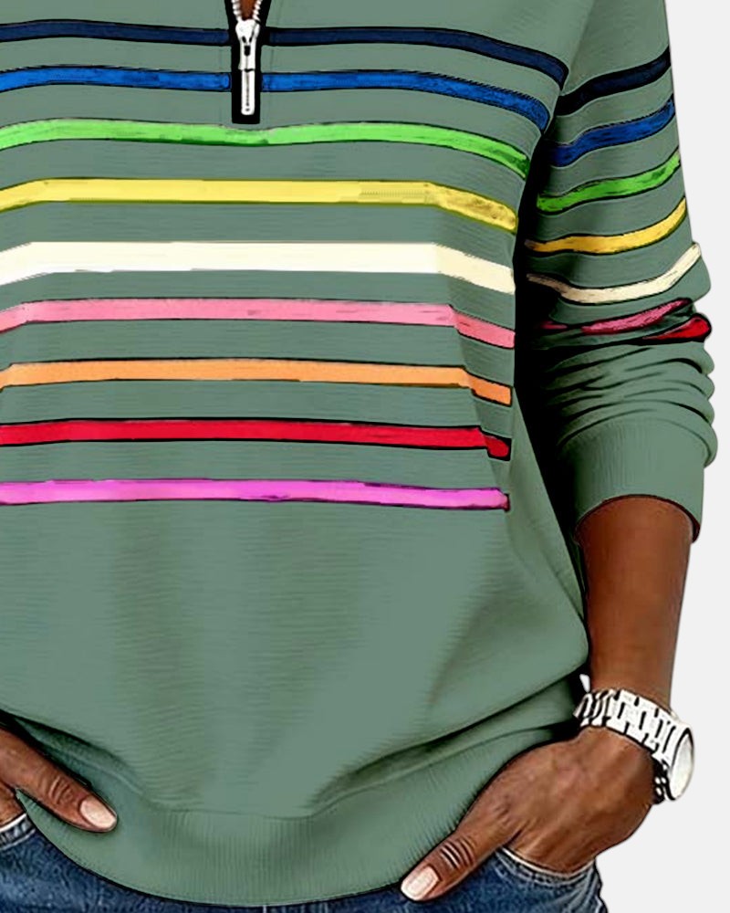 Nova | Rainbow Striped Zip Sweatshirt