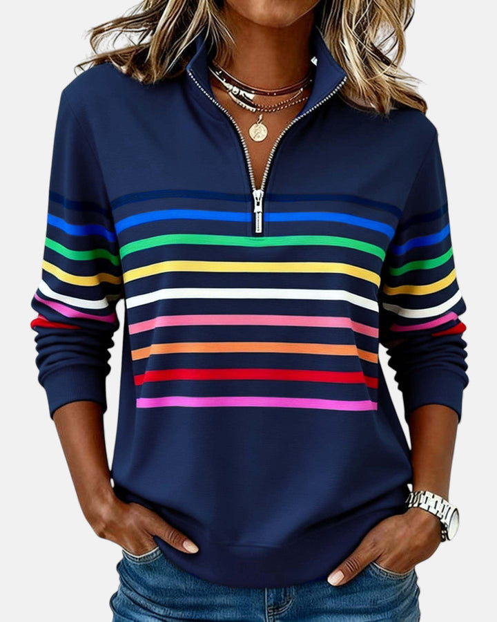 Nova | Rainbow Striped Zip Sweatshirt