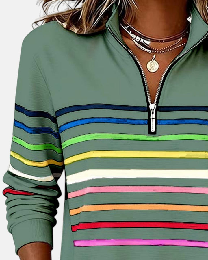 Nova | Rainbow Striped Zip Sweatshirt
