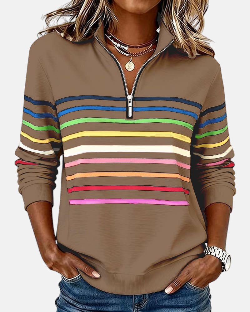 Nova | Rainbow Striped Zip Sweatshirt