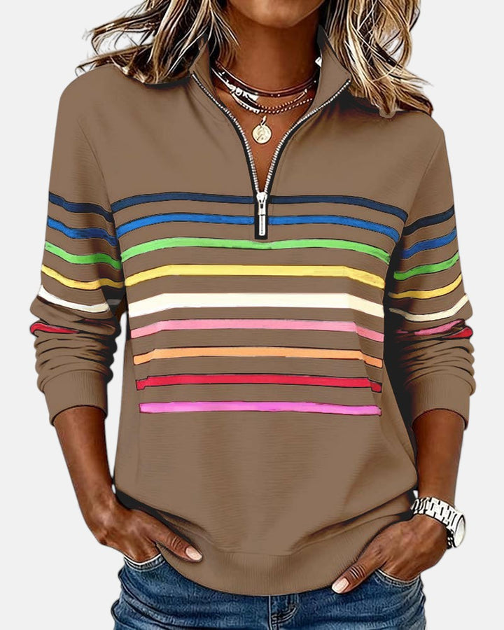 Nova | Rainbow Striped Zip Sweatshirt