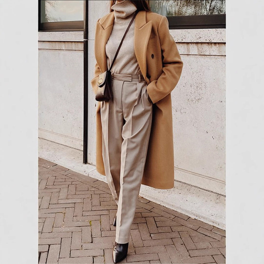 Lena - Long Sleeve Woolen Coat