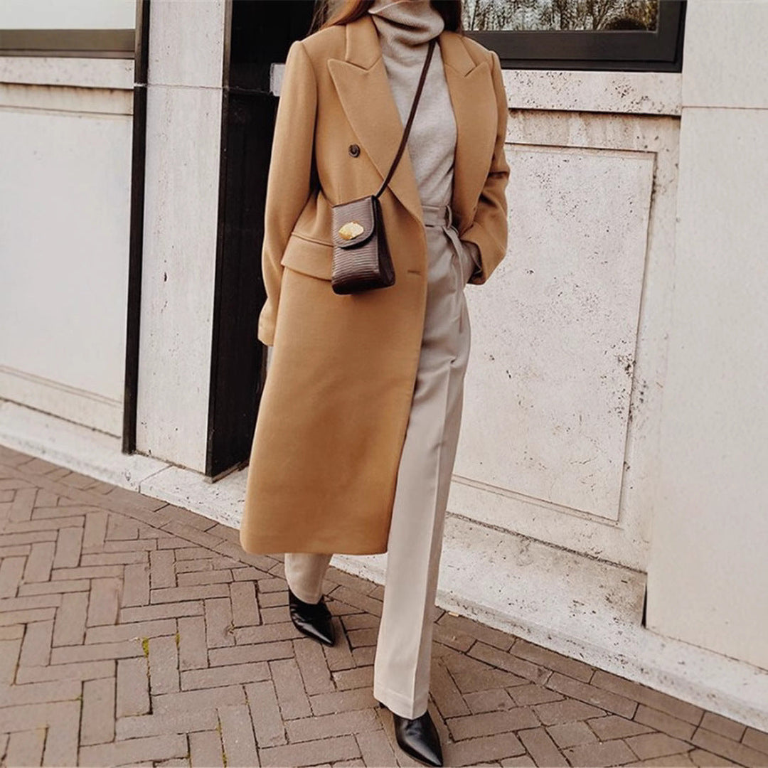 Lena - Long Sleeve Woolen Coat